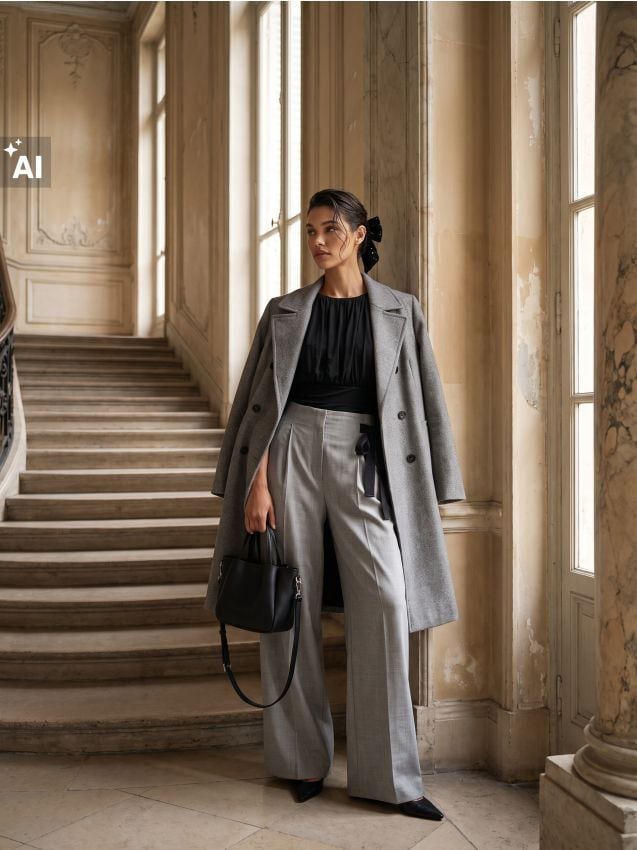 Sinsay - Pantaloni wide leg cu pense și cordon decorativ - gri deschis