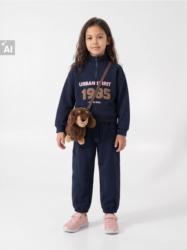 Sinsay - Bluză din bumbac half-zip cu inscripție - bleumarin