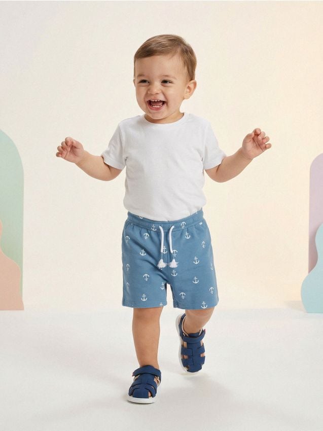 Sinsay - Pantaloni scurți din bumbac cu model - Gri-albăstrui