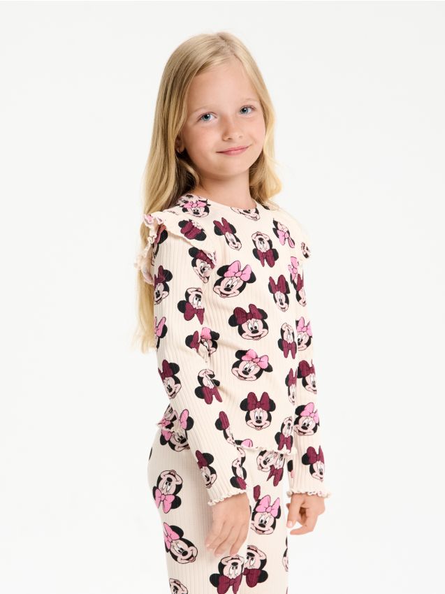 Sinsay - Tricou cu mânecă lungă Minnie Mouse - roz-pastel