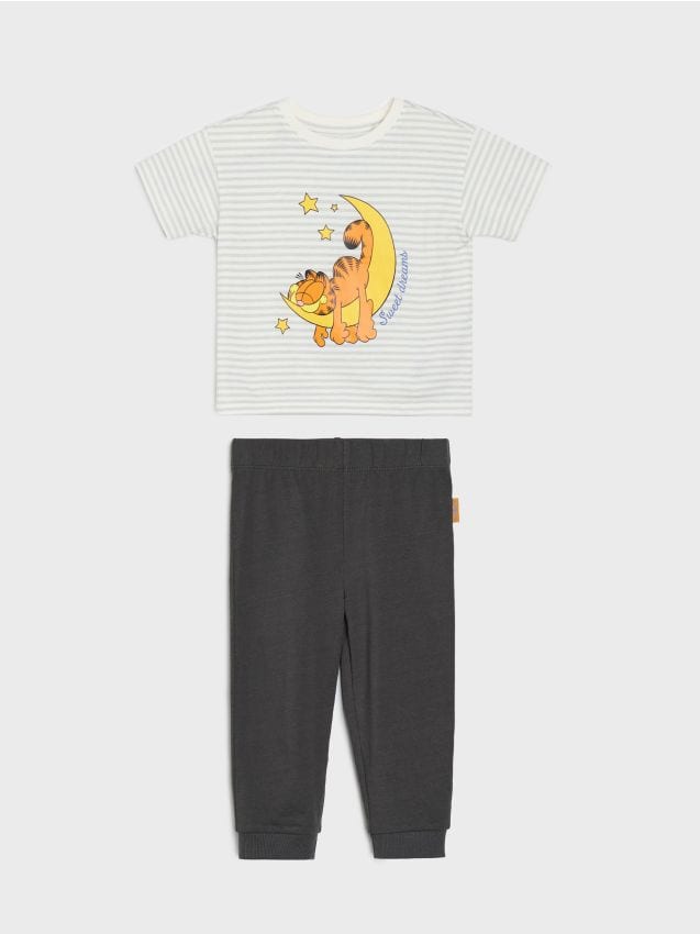 Sinsay - Pijama loose fit din bumbac, din două piese Garfield - verde-pal
