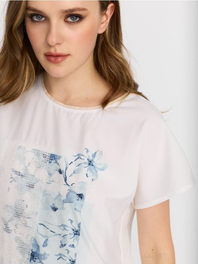 Sinsay - Tricou din bumbac cu imprimeu floral - alb