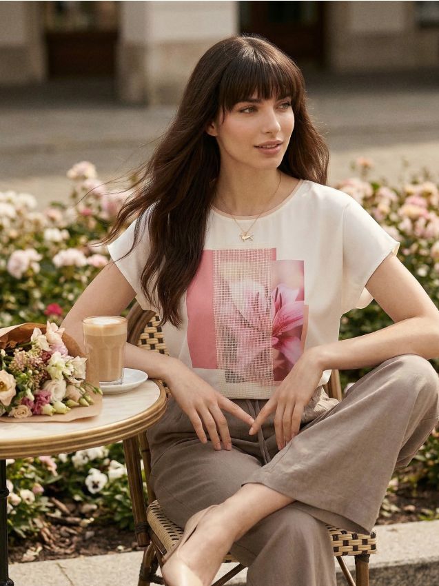 Sinsay - Tricou din bumbac cu imprimeu - crem