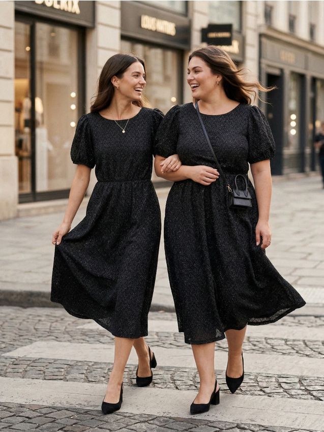 Sinsay - Rochie midi tricotată cu model ajurat și fir metalizat - negru