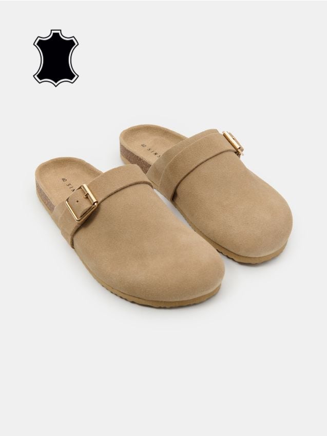 Sinsay - Papuci din piele cu bareta - bej