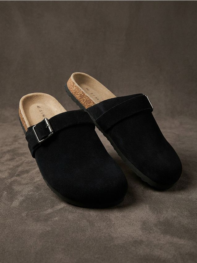 Sinsay - Papuci din piele cu bareta - negru