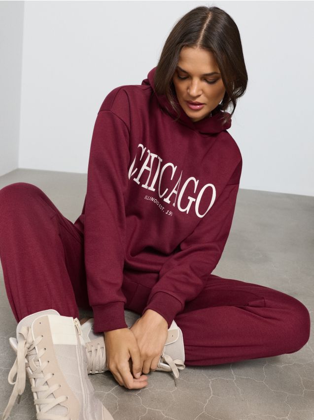 Sinsay - Bluza hoodie z napisem Chicago - bordowy