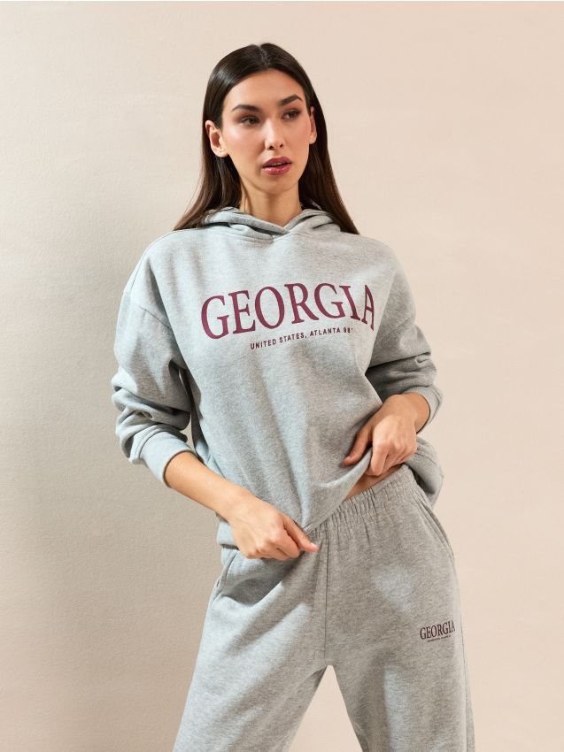 Sinsay - Bluza hoodie z napisem Georgia - szary