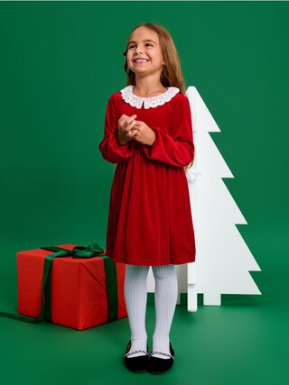Abito Di Natale Per Bambina In Velluto Rosso – Maniche Lunghe, Con Fascia Per Capelli, Vestito Da Principessa Con Dettagli In Pelo E Ricami