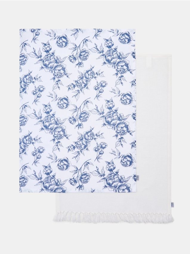 Sinsay - Set de prosoape de bucătărie cu motiv floral, set de 2 - albastru