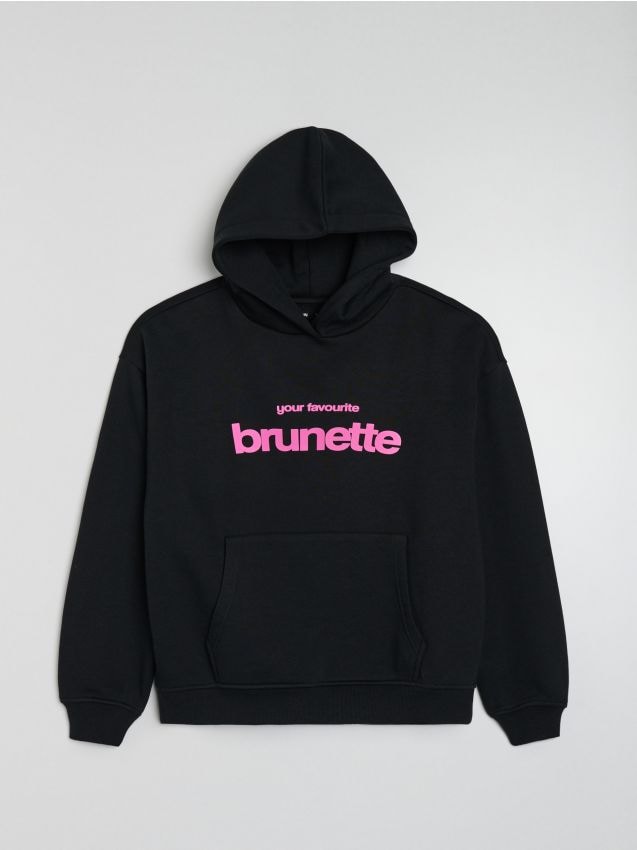 Sinsay - Bluza hoodie z napisem - czarny