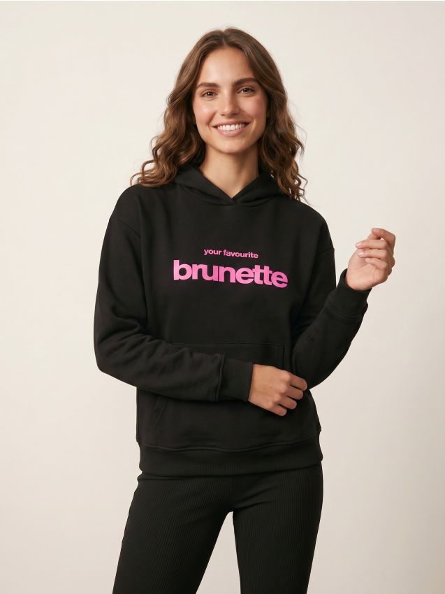 Sinsay - Bluza hoodie z napisem - czarny