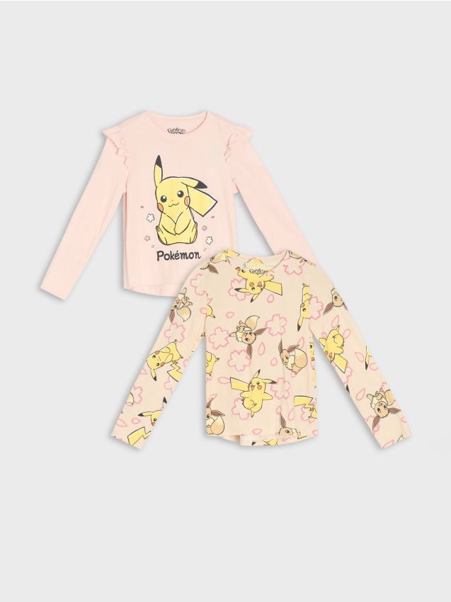 Sinsay - Set 2 tricouri cu mâneci lungi Pokémon - roz-trandafiriu