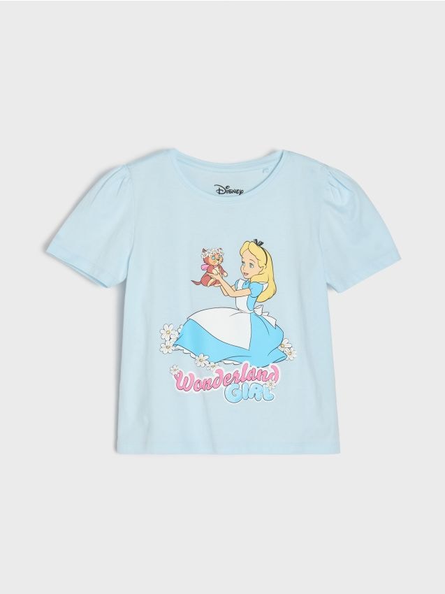 Sinsay - Tricou din bumbac cu imprimeu Alice in Wonderland - albastru-pal