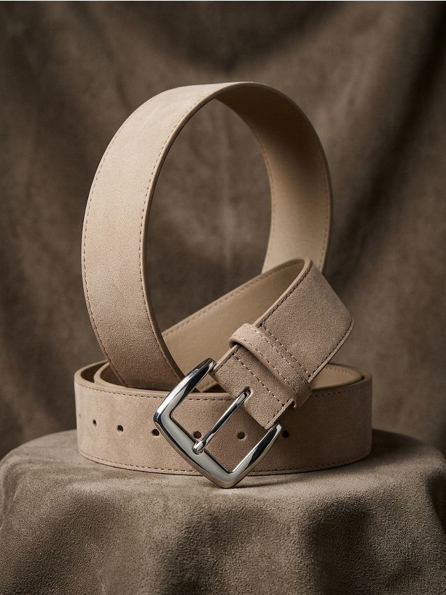 Sinsay - Curea din imitație de velur cu cataramă argintie - bej