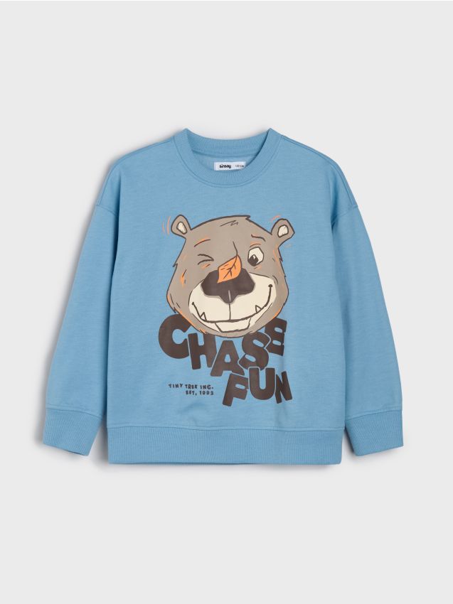 Sinsay - Hanorac crewneck cu imprimeu ursuleț din fleece - light blue
