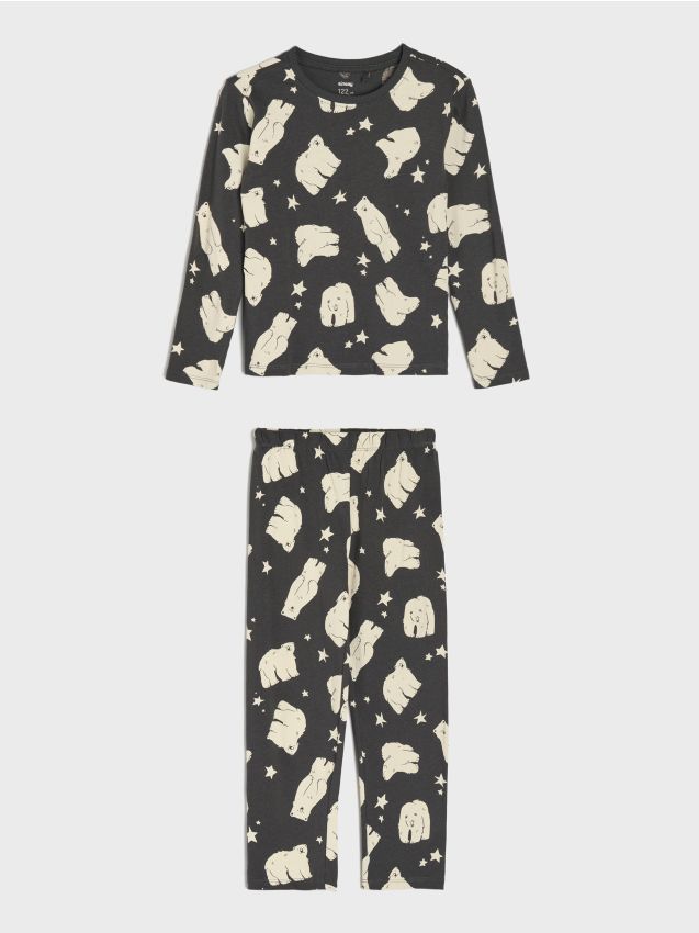 Sinsay - Pijama din două piese din bumbac cu imprimeu urs polar - gri-închis