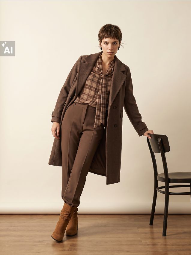 Sinsay - Pantaloni tip țigaretă cu bandă elastică în talie Plus size - maro