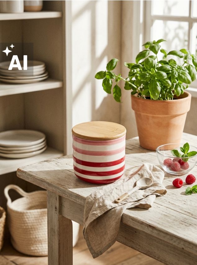 Sinsay - Recipient ceramic pentru alimente cu capac din bambus - roz-pastel