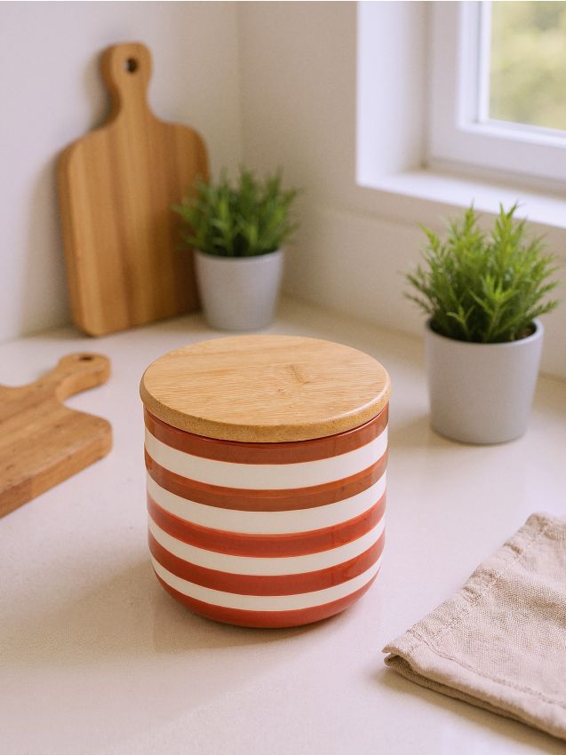 Sinsay - Recipient ceramic pentru alimente cu capac din bambus - roșu