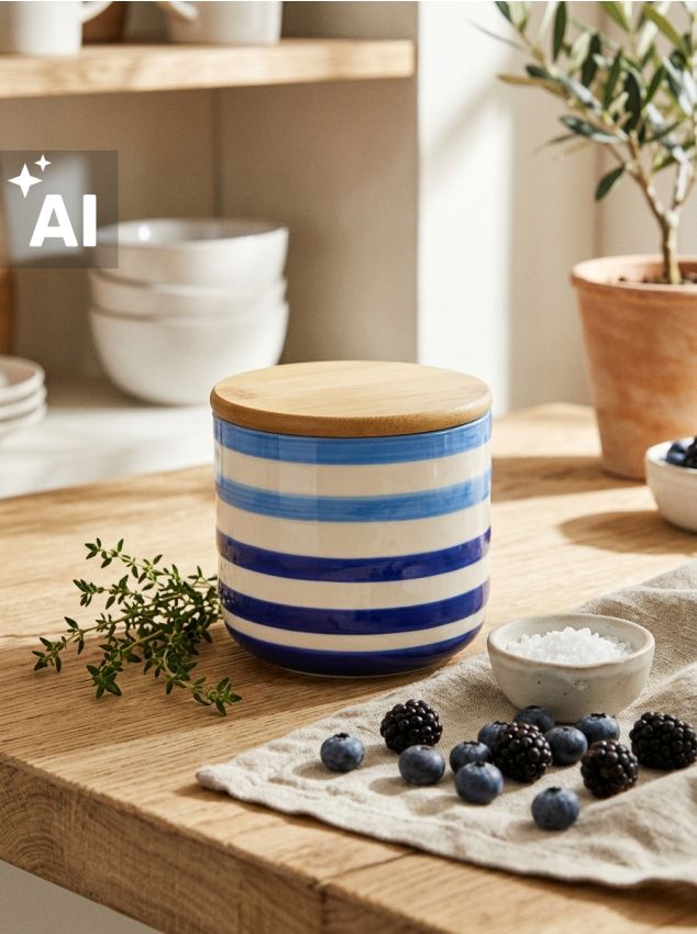Sinsay - Recipient ceramic pentru alimente cu capac din bambus - albastru-cobalt