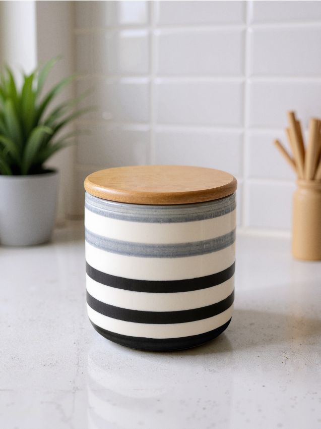 Sinsay - Recipient ceramic pentru alimente cu capac din bambus - negru