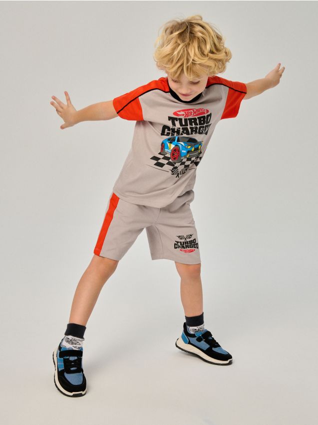 Sinsay - Bawełniany komplet: koszulka i szorty Hot Wheels - szary