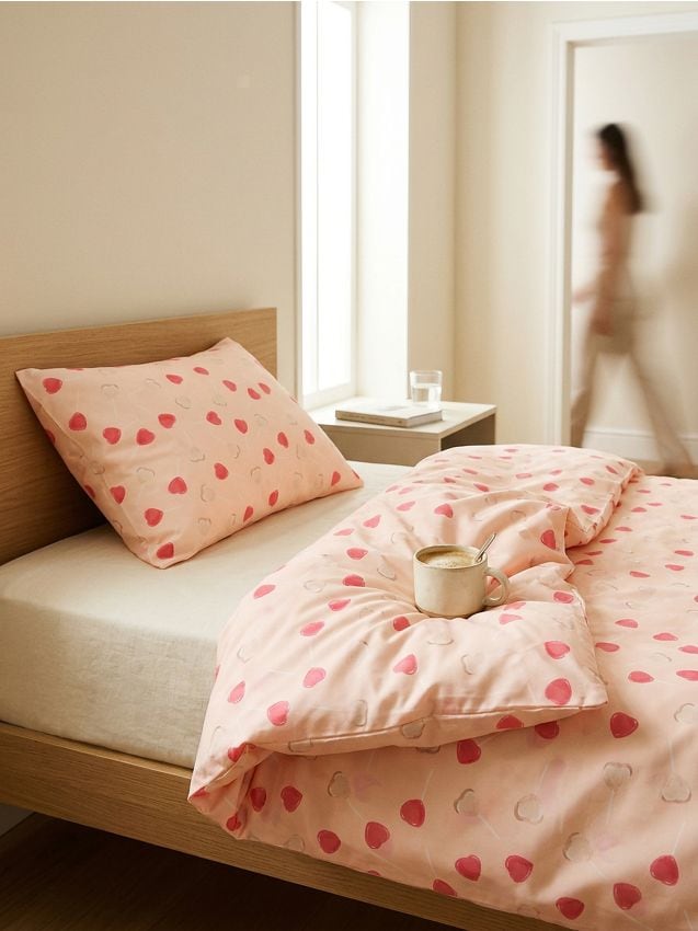 Sinsay - Set de lenjerie de pat cu model acadele - roz
