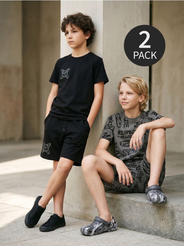 Sinsay - Pantaloni scurți de trening cu imprimeu graffiti 2 pack - multicolor