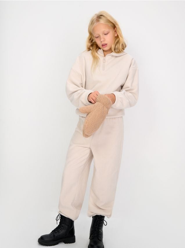 Sinsay - Bluză sport din fleece, cu glugă - bej