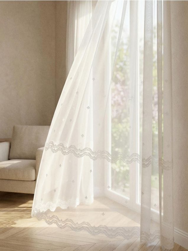 Sinsay - Perdea pe bandă cu model brodat - alb