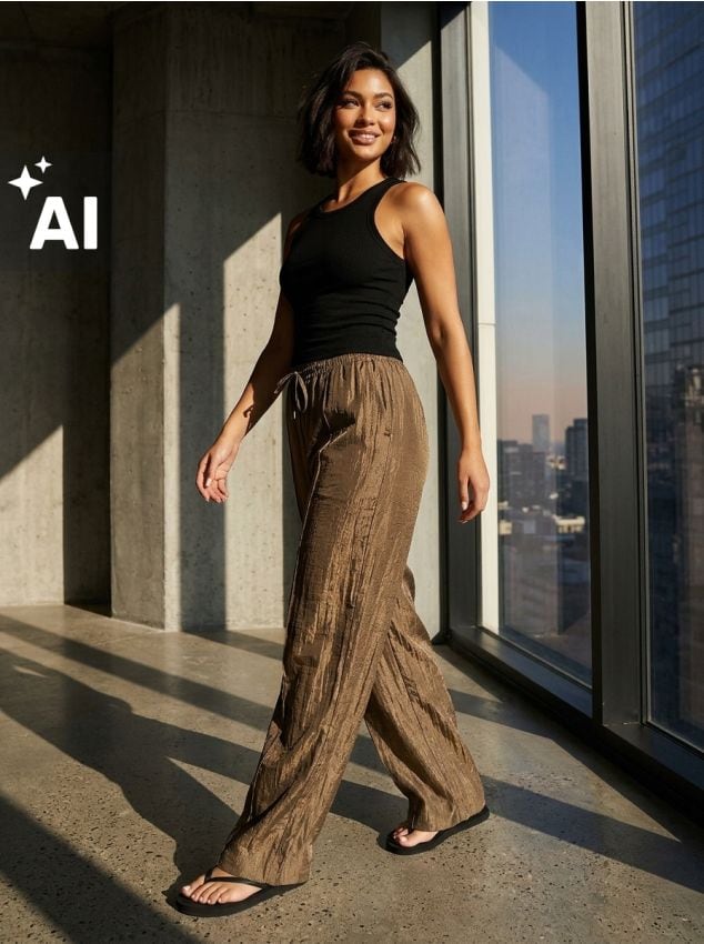 Sinsay - Pantaloni wide leg cu vâscoză și amestec de in - verde-oliv deschis