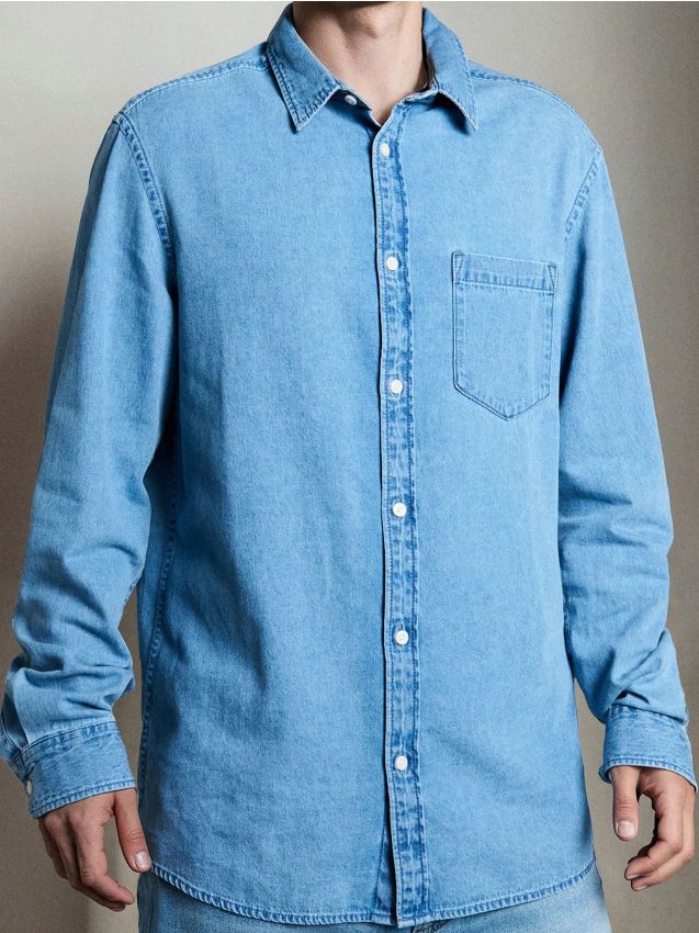 Sinsay - Cămașă cu mânecă lungă - albastru