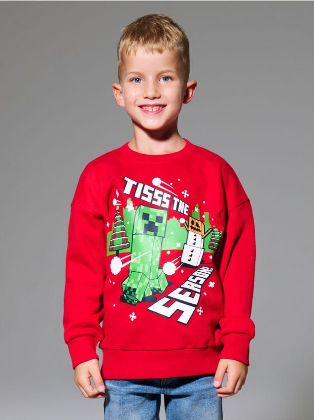 Sinsay - Hanorac crewneck cu motiv de Crăciun Minecraft - roșu