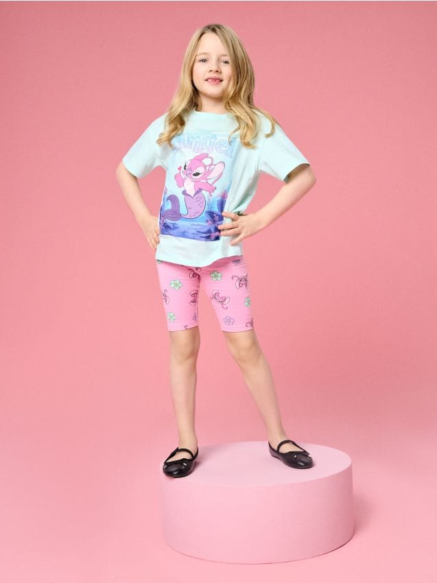 Sinsay - Bawełniane legginsy ze wzorem Lilo & Stitch - różowy