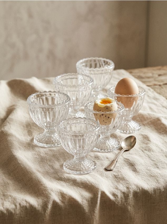 Portauova in vetro con motivo in rilievo 6 pack - clear