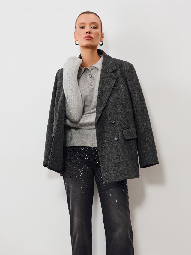 Sinsay - Blugi straight cu efect prespălat - gri