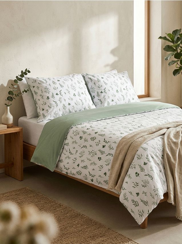 Sinsay - Set de lenjerie de pat reversibil cu model vegetal - verde-pal