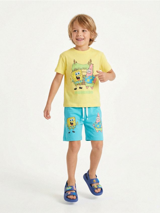 Sinsay - Compleu cu tricou și pantaloni scurți SpongeBob - galben-fosforescent