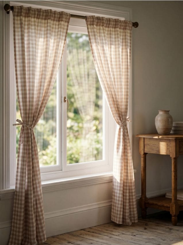 Sinsay - Draperie cu bandă cu model în carouri - bej