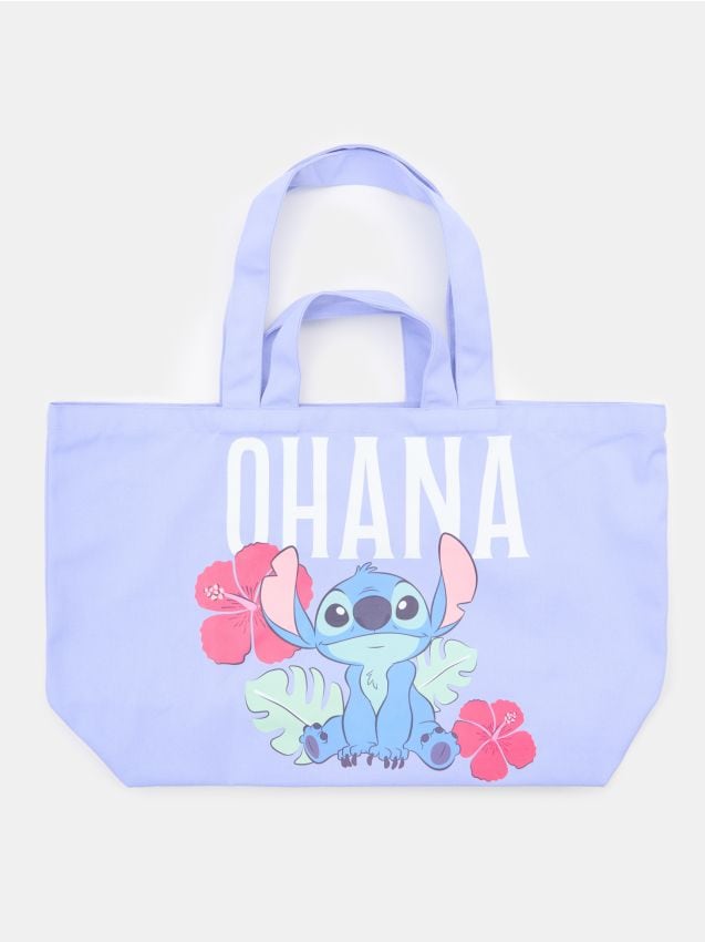Sinsay - Geantă shopper din material textil cu imprimeu Stitch - albastru-pal