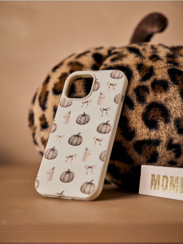 Sinsay - Husă pentru iPhone 15 cu motiv de dovleac cu imprimeu leopard și accesorii de toamnă - nude