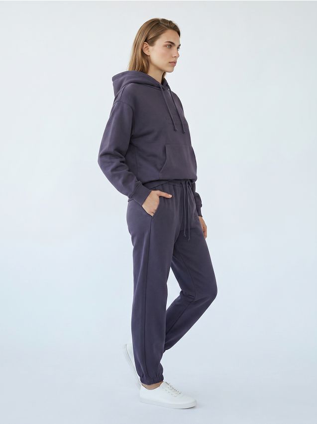 Sinsay - Hanorac hoodie cu buzunar și inscripție brodată - albastru metalizat