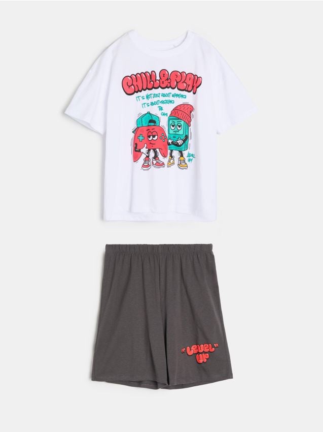 Sinsay - Pijamă în două piese cu motiv gaming - alb