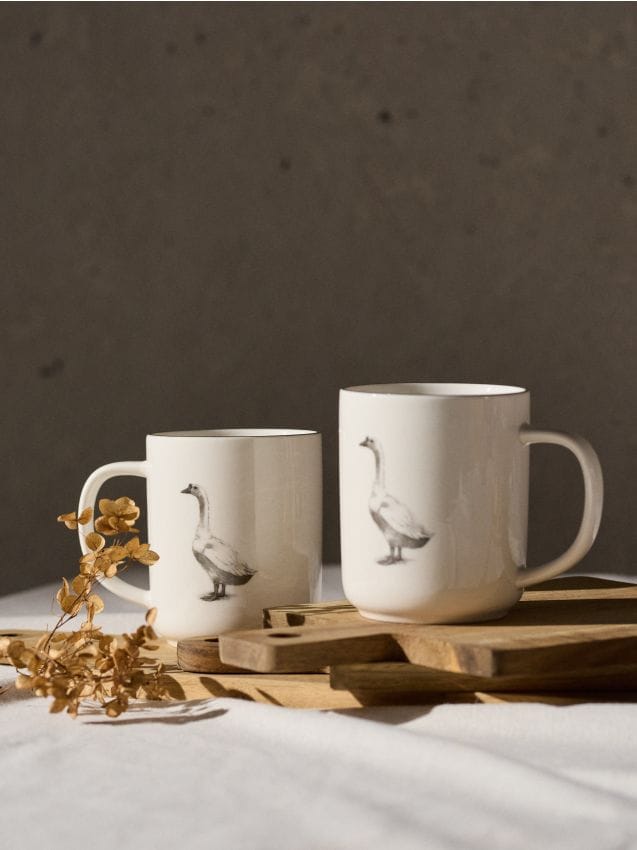 Sinsay - Set de căni ceramice cu motiv de gâscă, set de 2 - negru