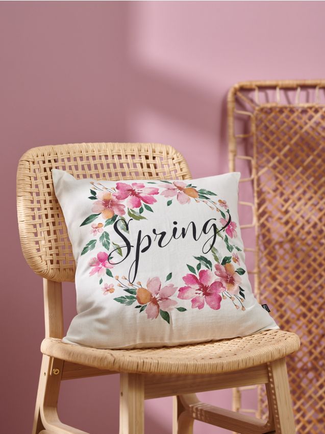 Sinsay - Față de pernă cu model floral - crem