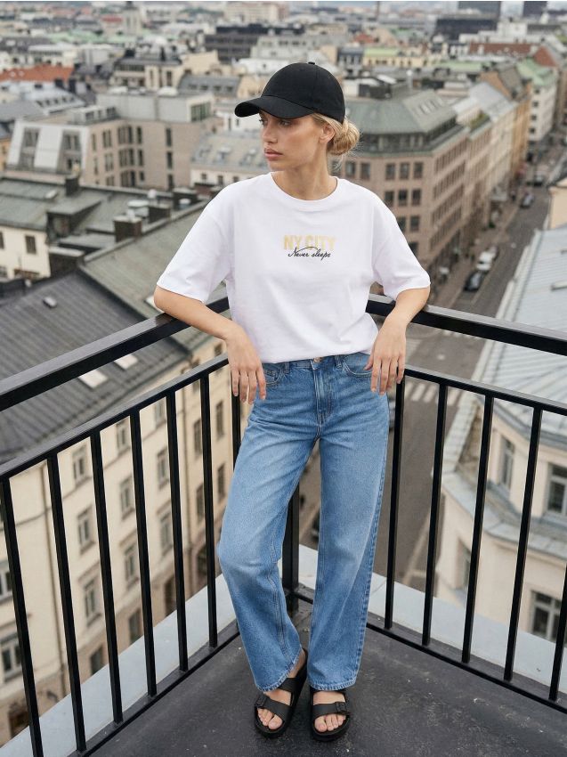 Sinsay - Tricou din bumbac cu imprimeu - alb