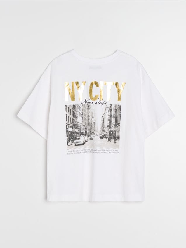 Sinsay - Bavlnená košeľa s potlačou - biela