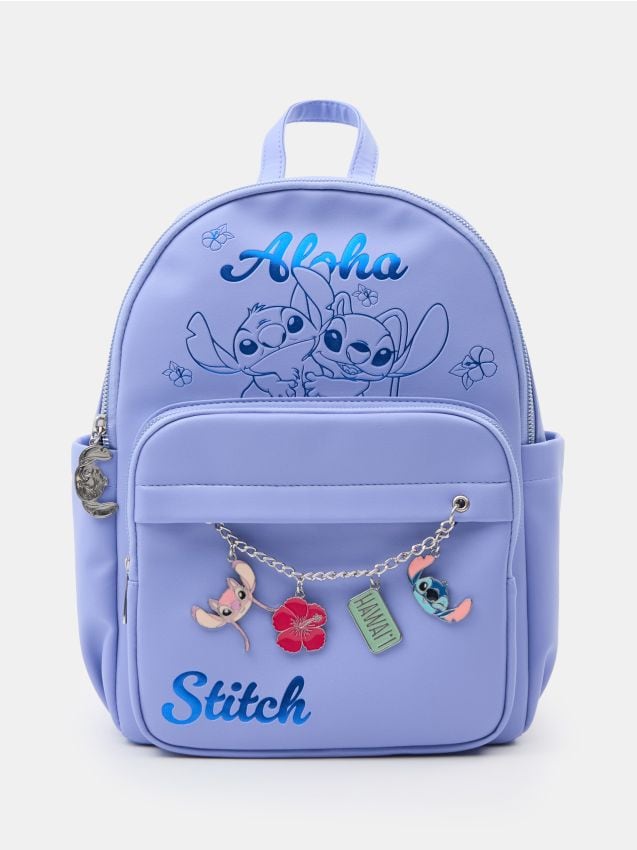 Sinsay - Rucsac cu model embosat și pandantive decorative Stitch - albastru-pal