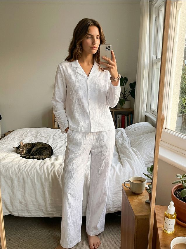 Sinsay - Pijamă din două piese, uni - alb